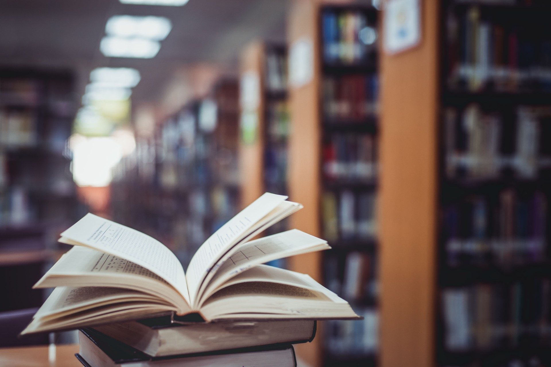 Primo piano del libro aperto in biblioteca