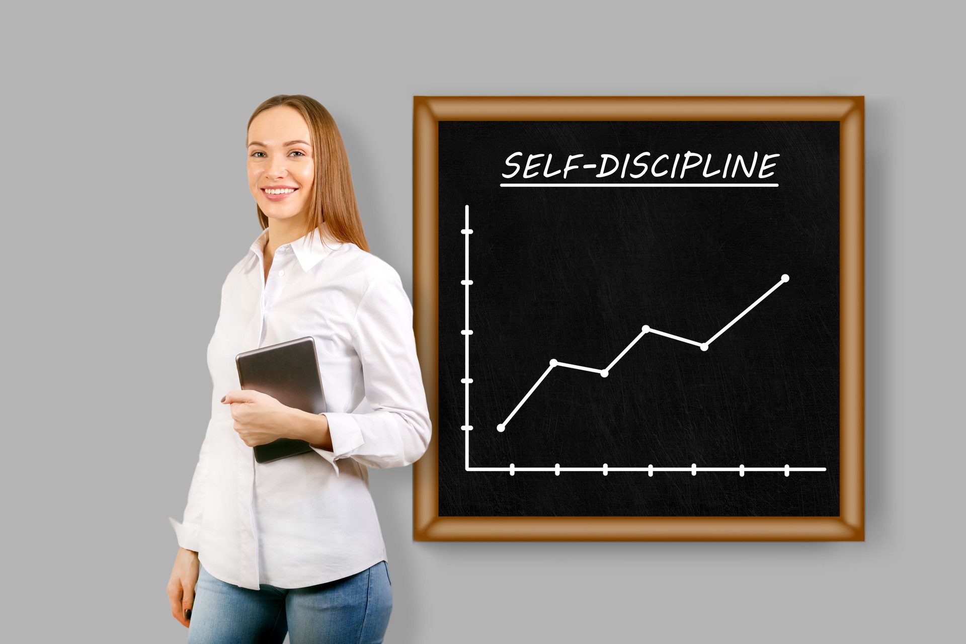 Imprenditrice con testo: Autodisciplina